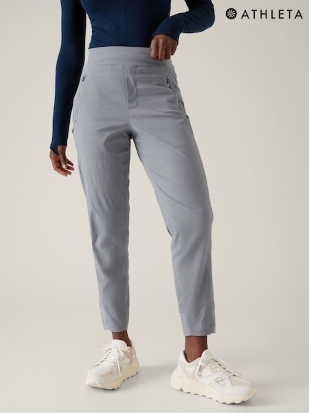 Athleta Light Gray Active Zip Pocket Leggings